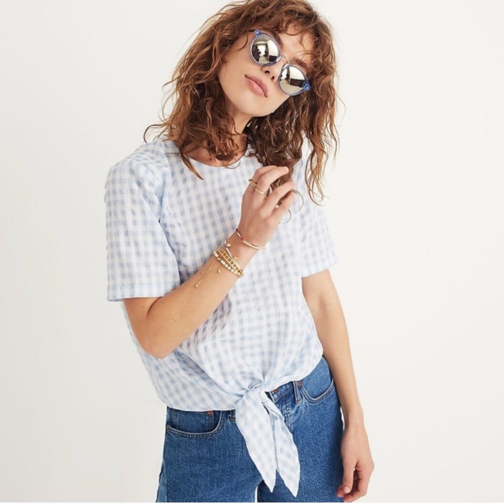 Madewell Gingham Checkered Tie Front Button Back Top (LIKE NEW)